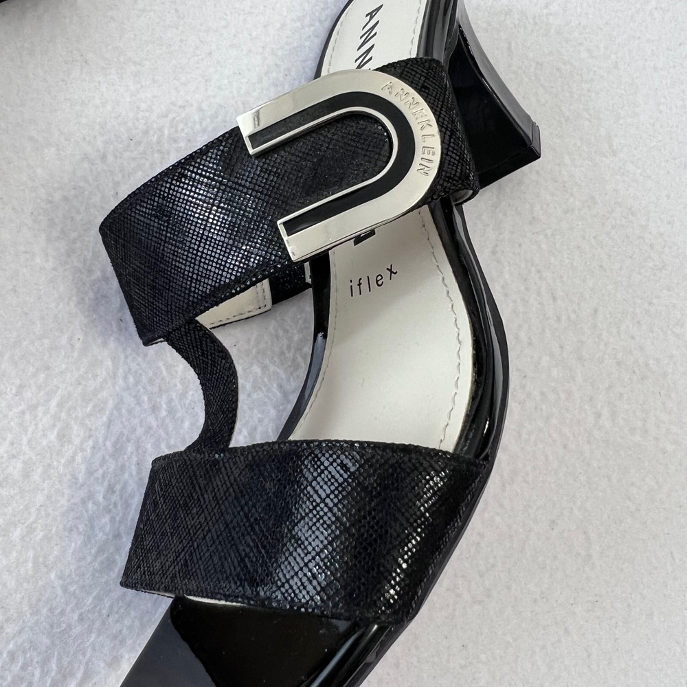 Anne Klein Nala Sandals Womens 8.5 Black 3" Block Heel Slide iflex Buckle - Picture 6 of 8
